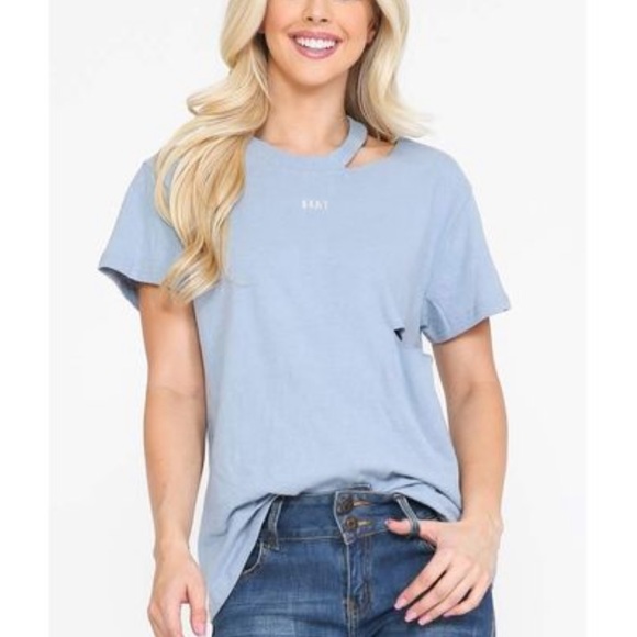 Tops - Light blue tee with cut out detail!  New!! Size large